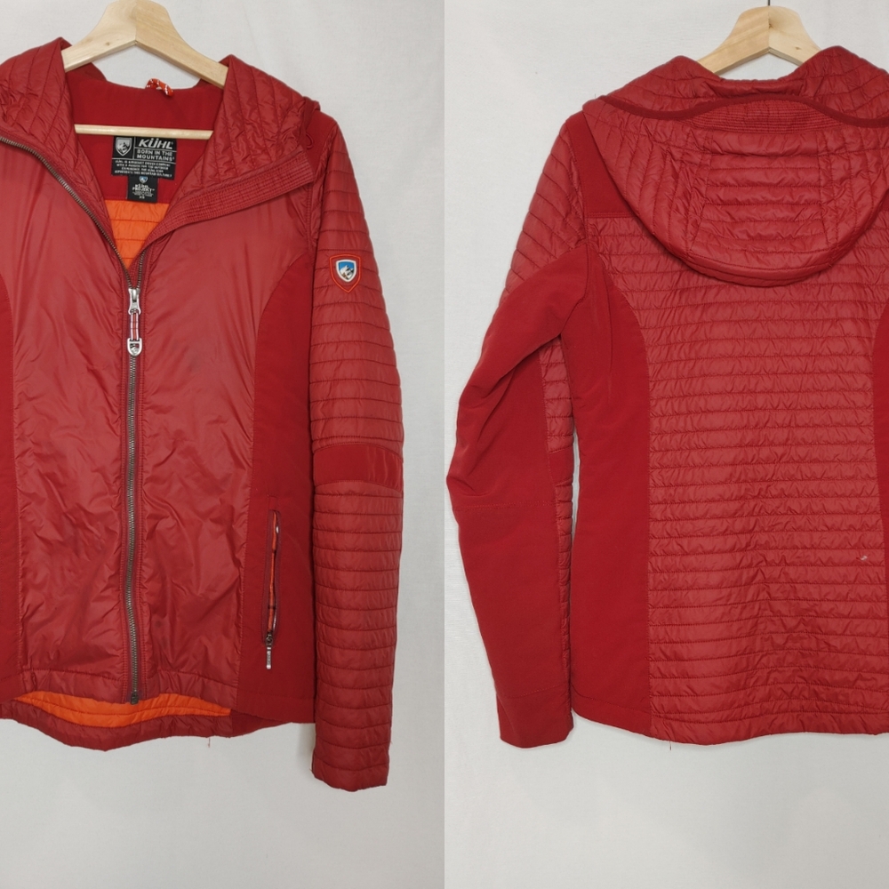 Kuhl Firefly Insulated Hoodie Primaloft Quilted Stretch Hooded Full Zip Red XS